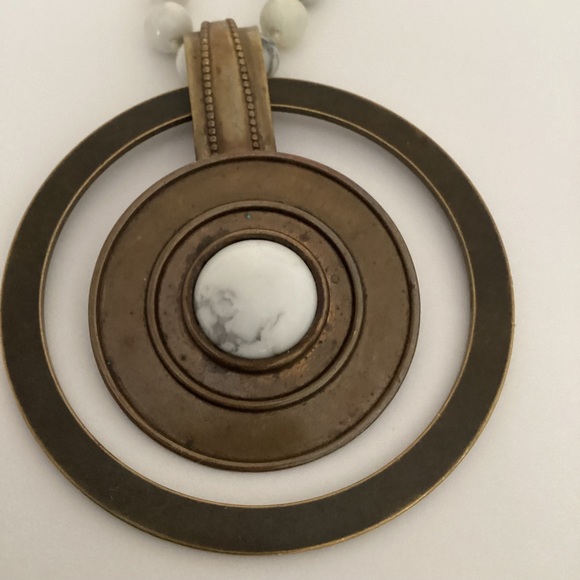 Vintage Jan Michaels San Francisco Necklace Signed Howlite Beaded Chain Brass - Picture 3 of 11